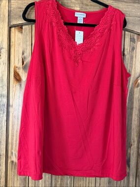 Catherines Bright Red Sleeveless Lace V-Neck Tank